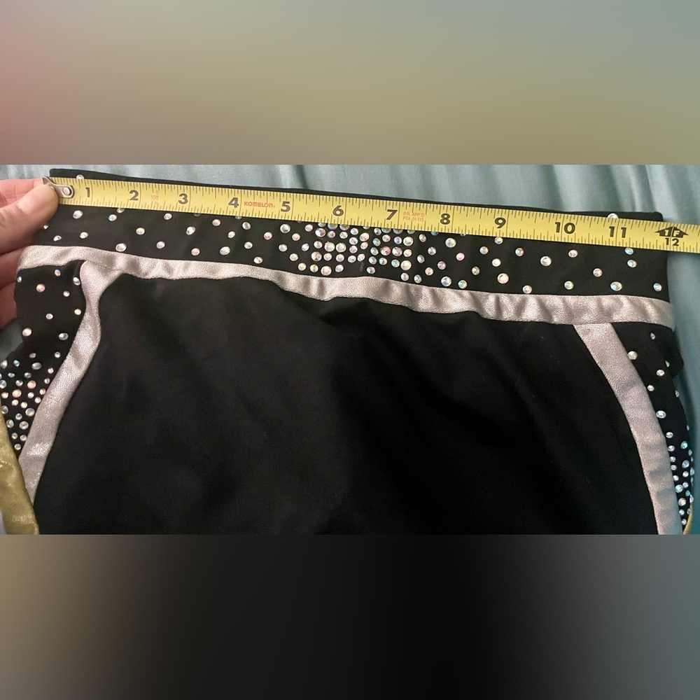 Girls Black Gold White Rhinestone Cheer Skirt Skort Size YM - Picture 8 of 8